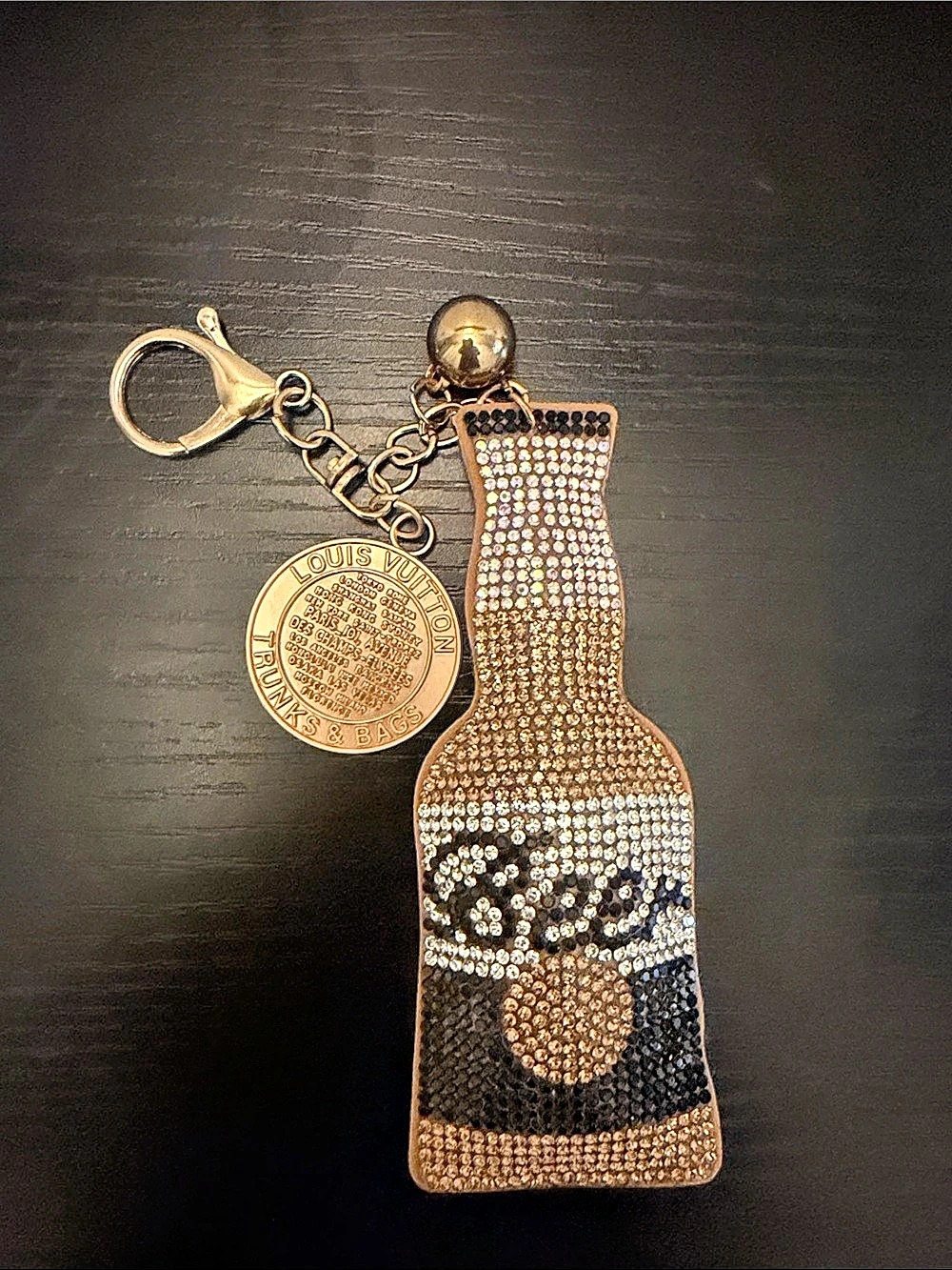 Inspired keychain Rhinestone Bottle Keychain Brown & Gold